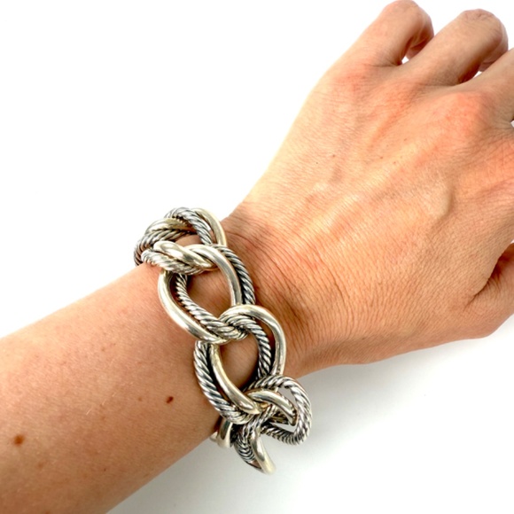 Authentic David Yurman Oval Double Cable Chain Sterling Silver Bracelet S - Picture 7 of 8